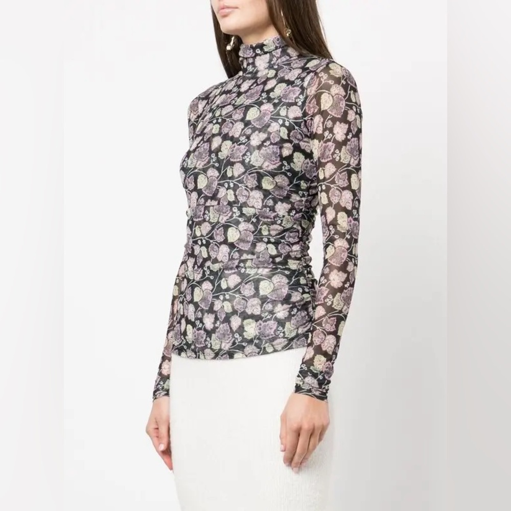 CINQ À SEPT
Shirred Ivy-Print Turtleneck Top Size Medium